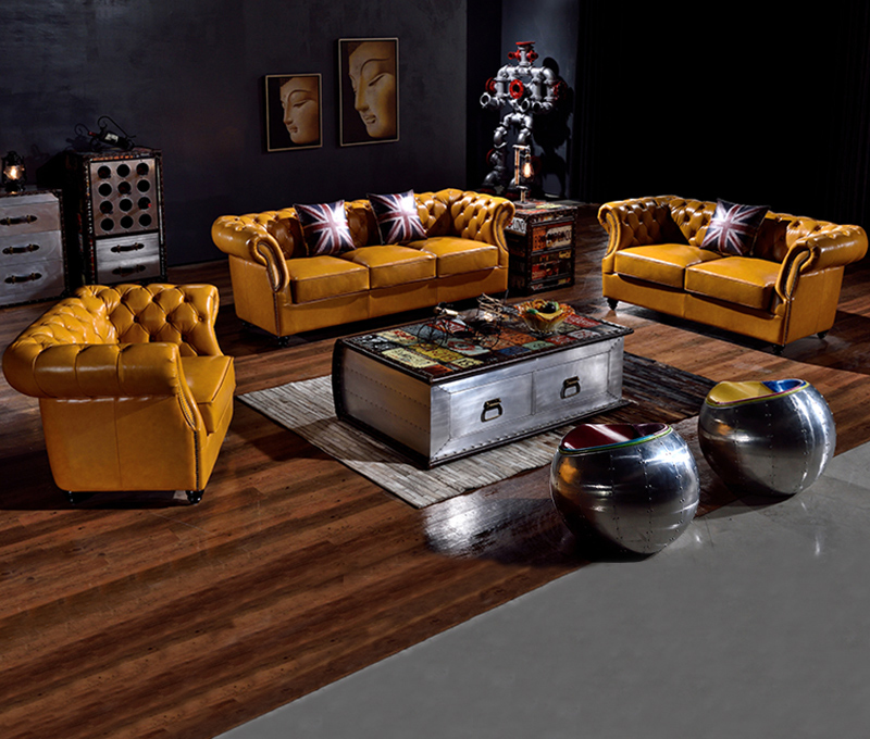 Loft Design Retro Classic Design Sofa Set Vintage European Leather Sofa Set - Image 4