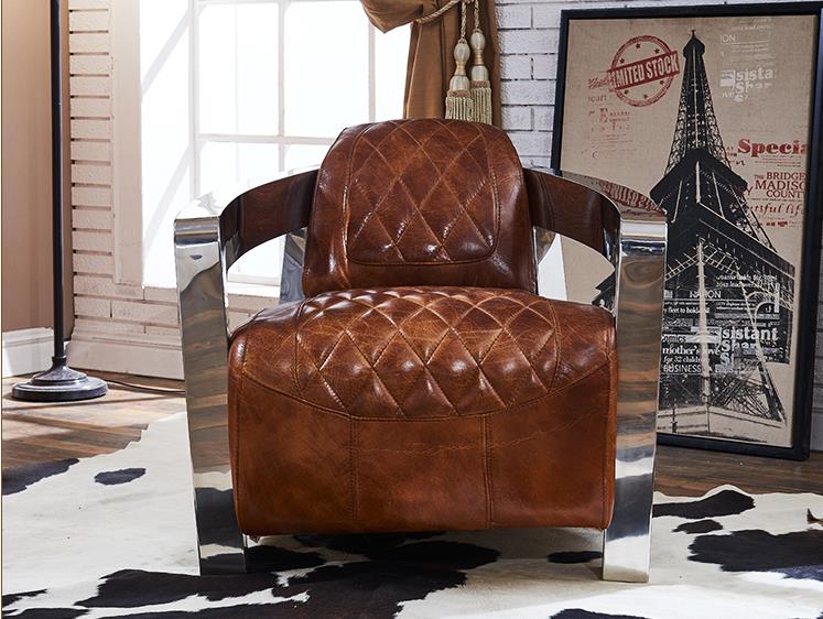 Aviator Spitfire Club Chair Genuine Leather loft industrial Chair with steel Armrest - Image 6