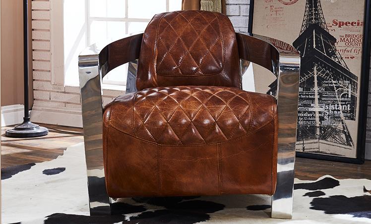 Aviator Spitfire Club Chair Genuine Leather loft industrial Chair with steel Armrest - Image 4