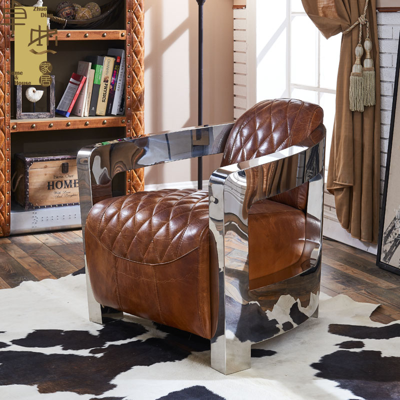 Aviator Spitfire Club Chair Genuine Leather loft industrial Chair with steel Armrest - Image 3