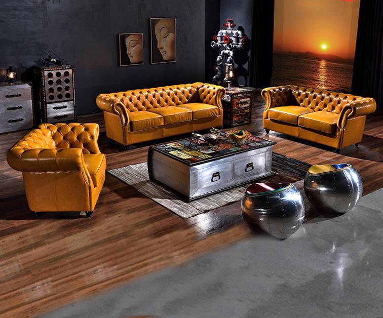 Retro Classic Design Sofa Set High End Vintage European Leather Sofa