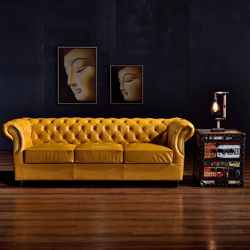 Loft Design Retro Classic Design Sofa Set Vintage European Leather Sofa Set - Image 3