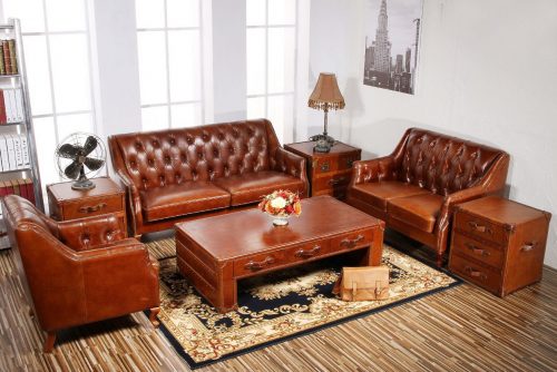 Antique Living Room Furniture French Leather Sofa Couch vintage Living Room Sofa
