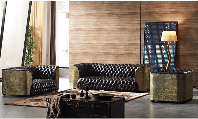 Industrial Copper Vintage Leather Antique Chesterfield Sofa Set - Image 7