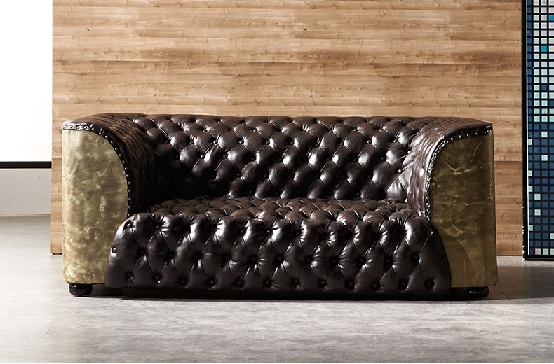 Industrial Copper Vintage Leather Antique Chesterfield Sofa Set - Image 3