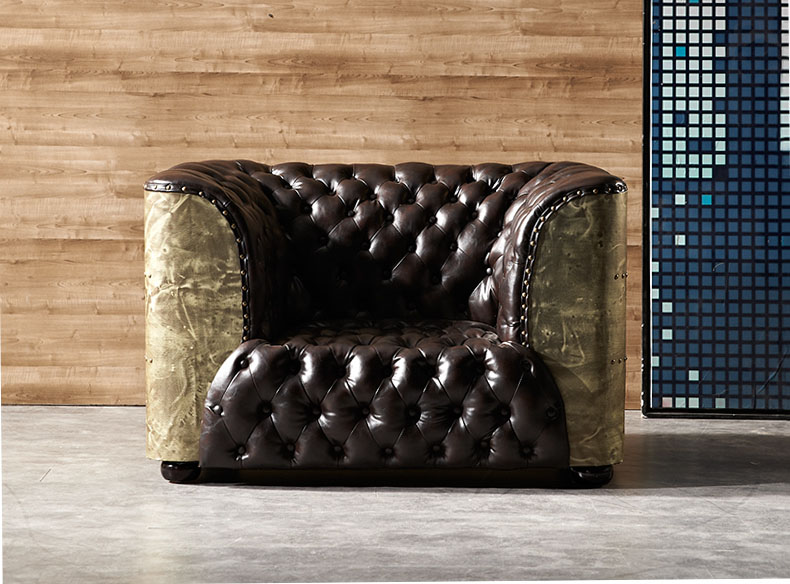 Industrial Copper Vintage Leather Antique Chesterfield Sofa Set - Image 2