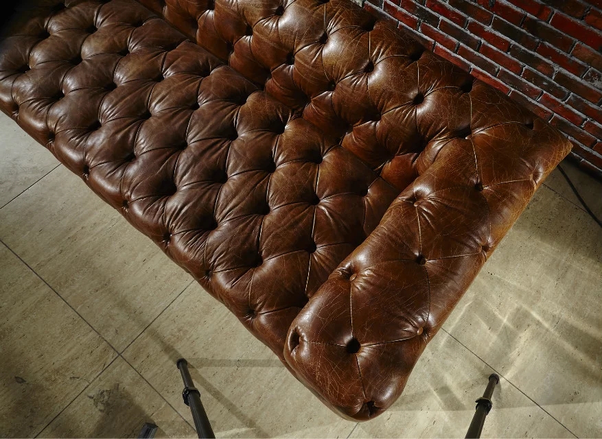 loft industrial retro couch vintage french antique living room furniture tufted leather sofa - Image 7