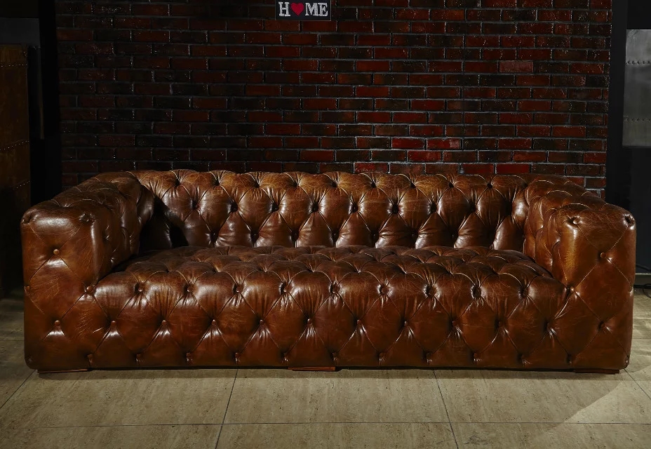 loft industrial retro couch vintage french antique living room furniture tufted leather sofa - Image 4