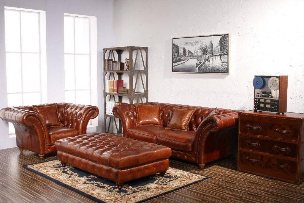 Antique Retro nubuck Sofa Set Vintage Appearance nubuck leather Sofa