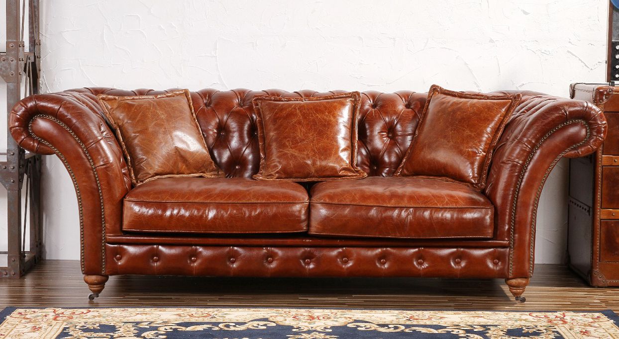 Antique Retro Sofa Set Vintage Appearance nubuck leather Sofa - Image 5
