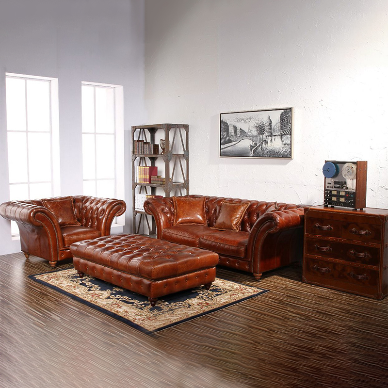 Antique Retro Sofa Set Vintage Appearance nubuck leather Sofa