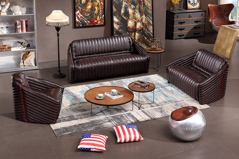 Lobby ReceptionAviation Leather Chair Customized Retro living room sets