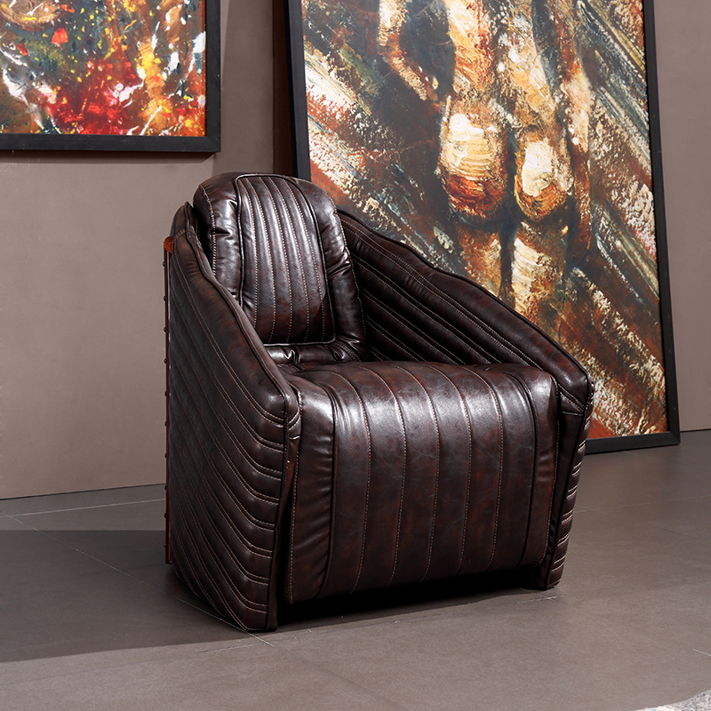 Lobby ReceptionAviation Leather Chair Customized Retro living room sets - Image 3