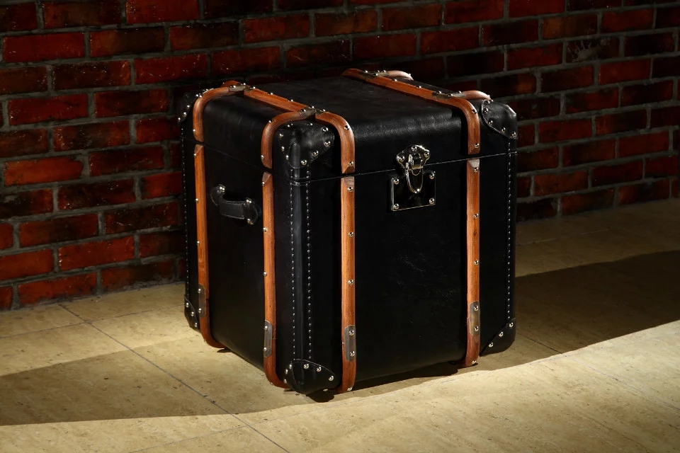 Black Aviator Aluminium Metal Luggage Storage Trunk Table - Image 3