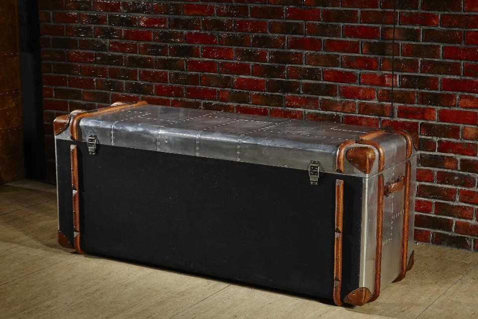 Vintage Metal Aviator Aluminium 2 Drawer Coffee Table - Image 4