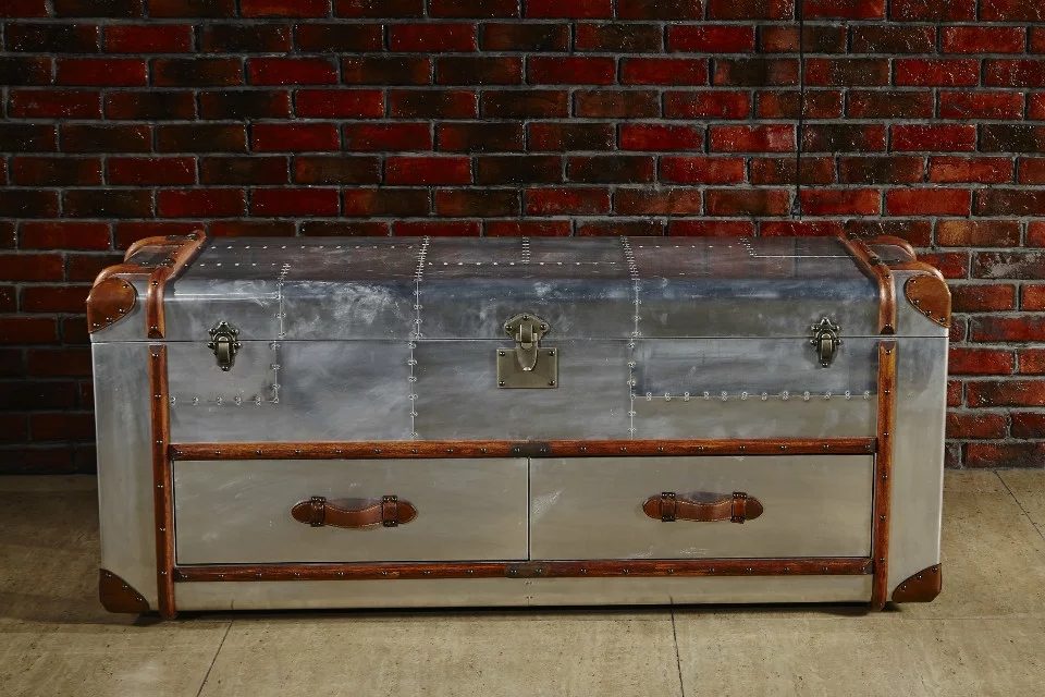 Vintage Metal Aviator Aluminium 2 Drawer Coffee Table - Image 2