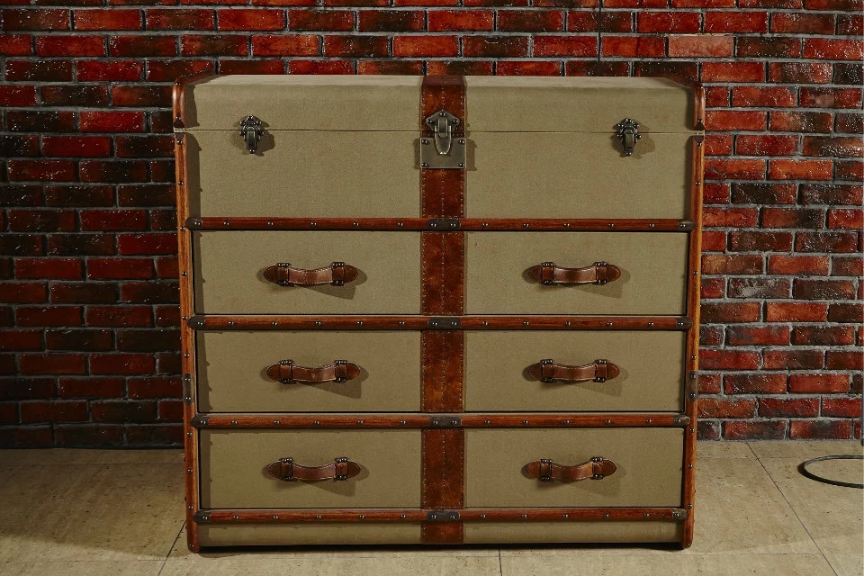 Vintage Tan Antique Vanvas 4 Drawer Storage Trunk - Image 2