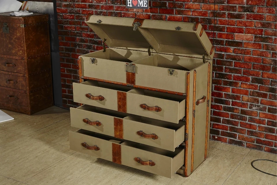 Vintage Tan Antique Vanvas 4 Drawer Storage Trunk - Image 3