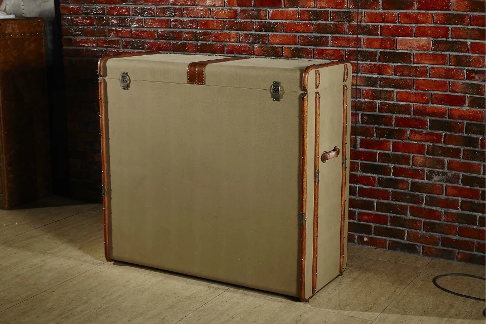Vintage Tan Antique Vanvas 4 Drawer Storage Trunk - Image 4