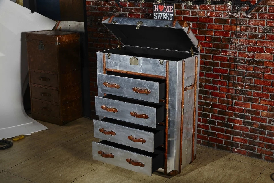 Vintage Aviator Metal Aluminium side cabinet Trunk - Image 4