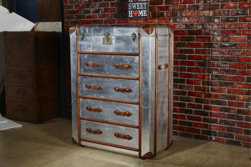 Vintage Aviator Metal Aluminium side cabinet Trunk - Image 6