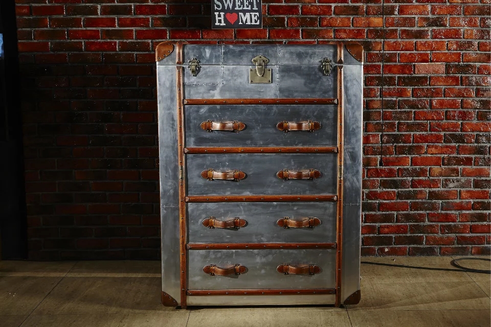 Vintage Aviator Metal Aluminium side cabinet Trunk - Image 2