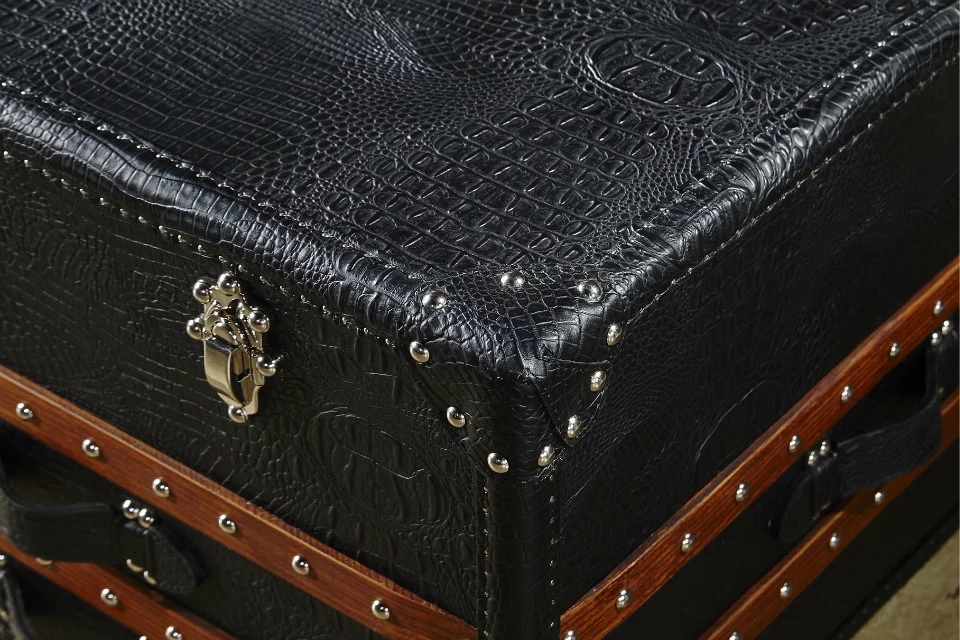 Large Vintage Antique Leather Drawer Storage Trunk - Image 2