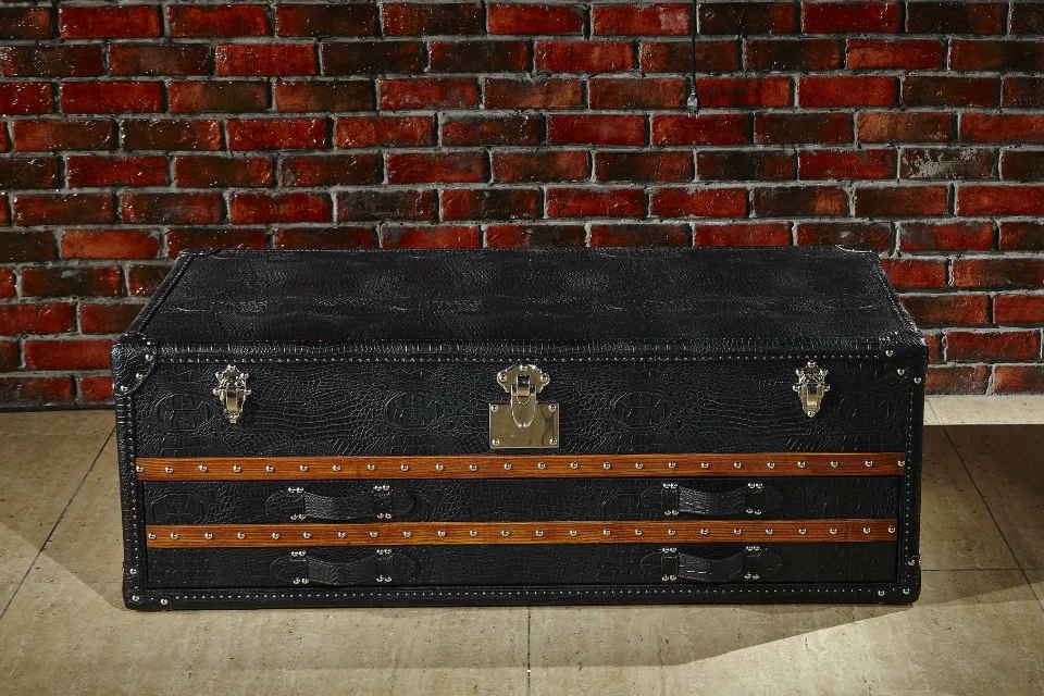 Large Vintage Antique Leather Drawer Storage Trunk
