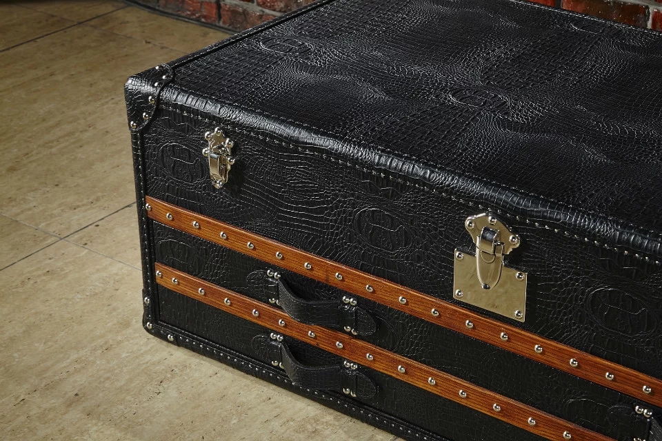 Large Vintage Antique Leather Drawer Storage Trunk - Image 6