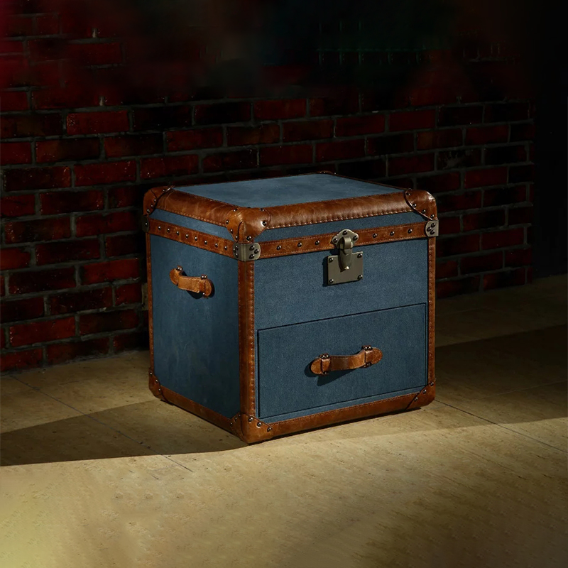 Long Vintage Antique Canvas Fabric Storage Trunk