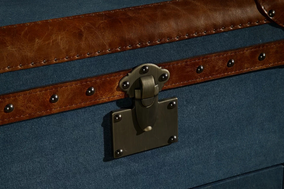 Long Vintage Antique Canvas Fabric Storage Trunk - Image 7