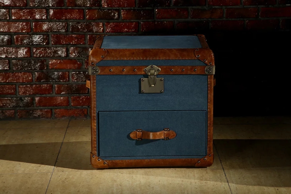 Long Vintage Antique Canvas Fabric Storage Trunk - Image 5