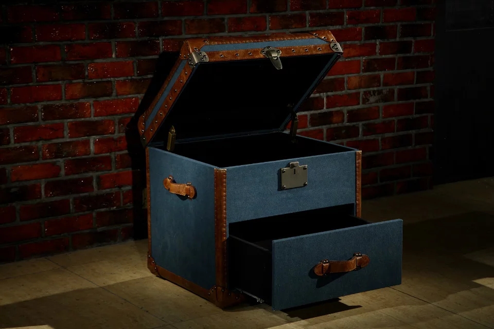 Long Vintage Antique Canvas Fabric Storage Trunk - Image 4