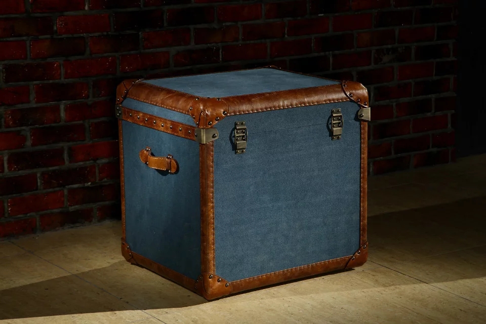 Long Vintage Antique Canvas Fabric Storage Trunk - Image 3