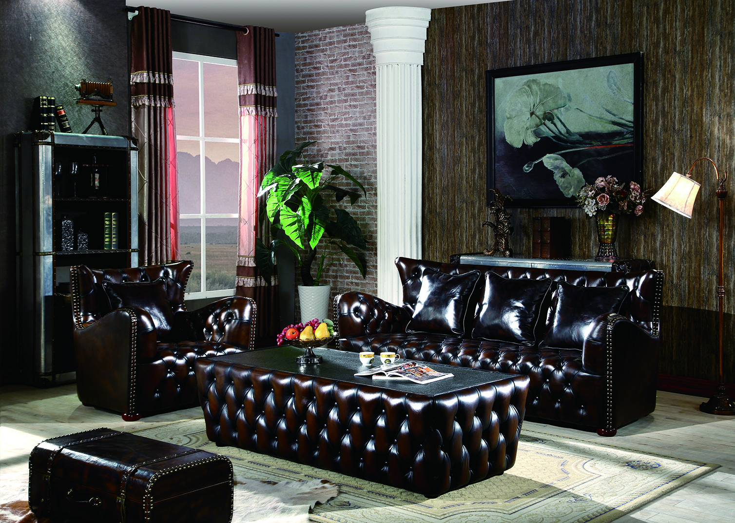 Top Grade Vintage Tufted Design Chesterfield Style Full Leather Settee Furniture sofa - Image 2