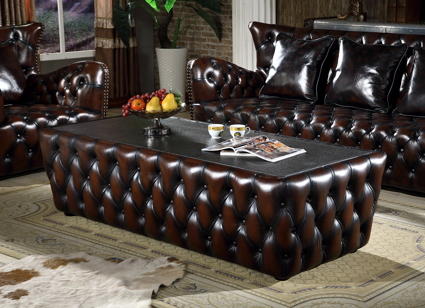 Top Grade Vintage Tufted Design Chesterfield Style Full Leather Settee Furniture sofa - Image 3
