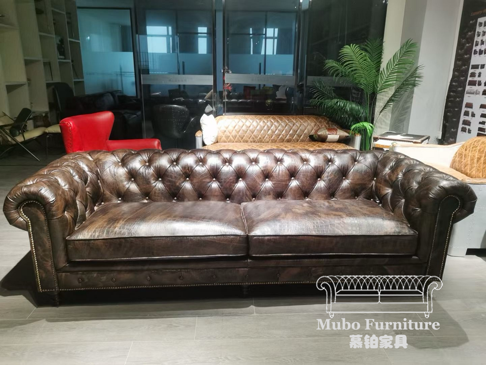 Retro Brown Chesterfield Leather Couch