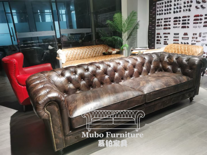 Vintage Brown Retro Leather Chesterfield Sofa
