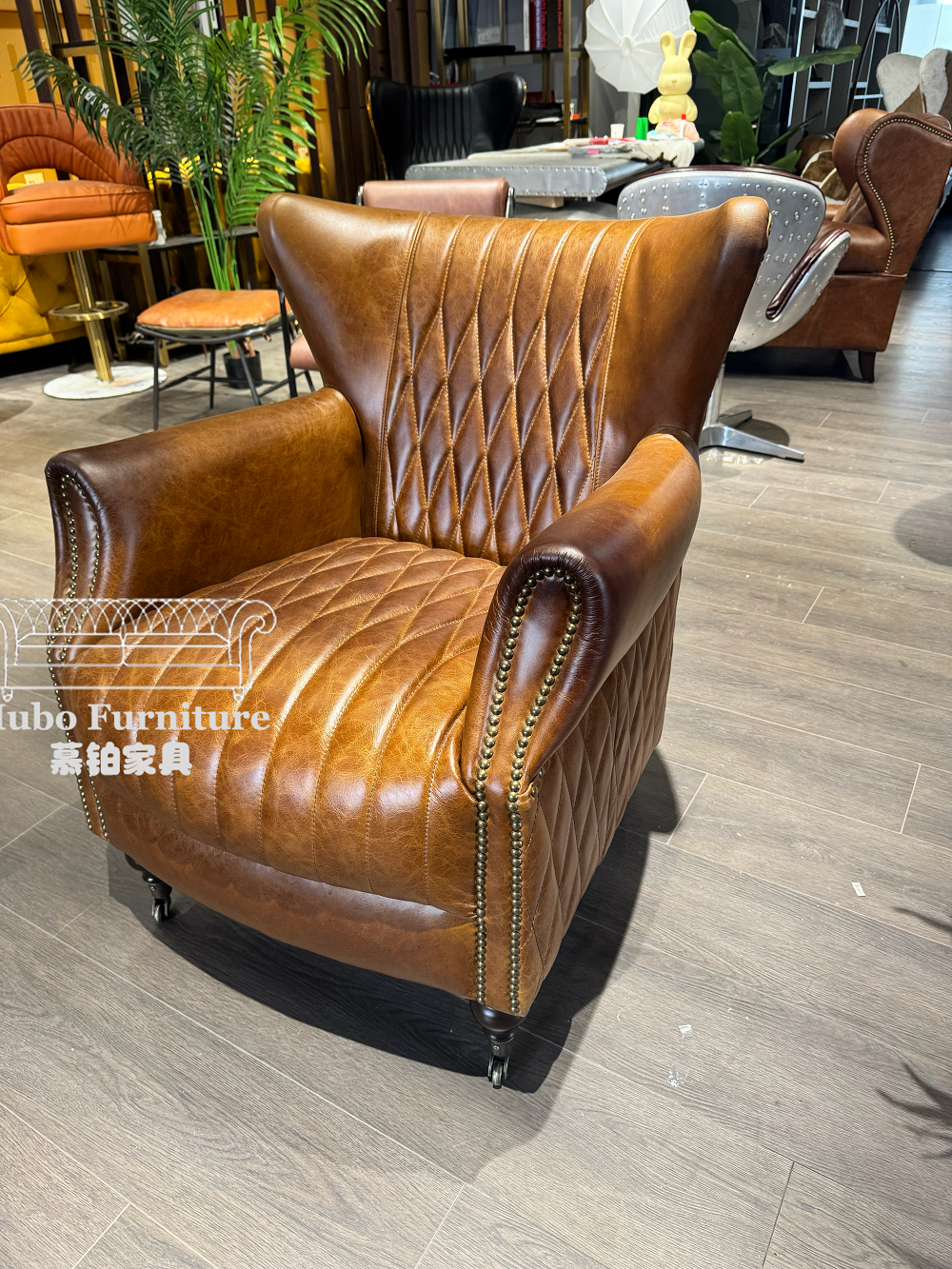 American Retro Bar Club vintage leather accent chair - Image 3