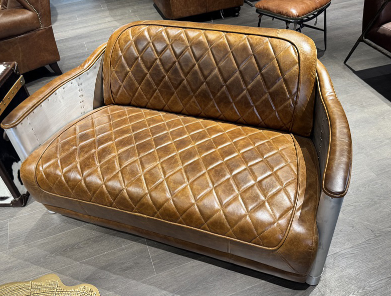 Vintage Retro aviation leather loveseat couch - Image 3