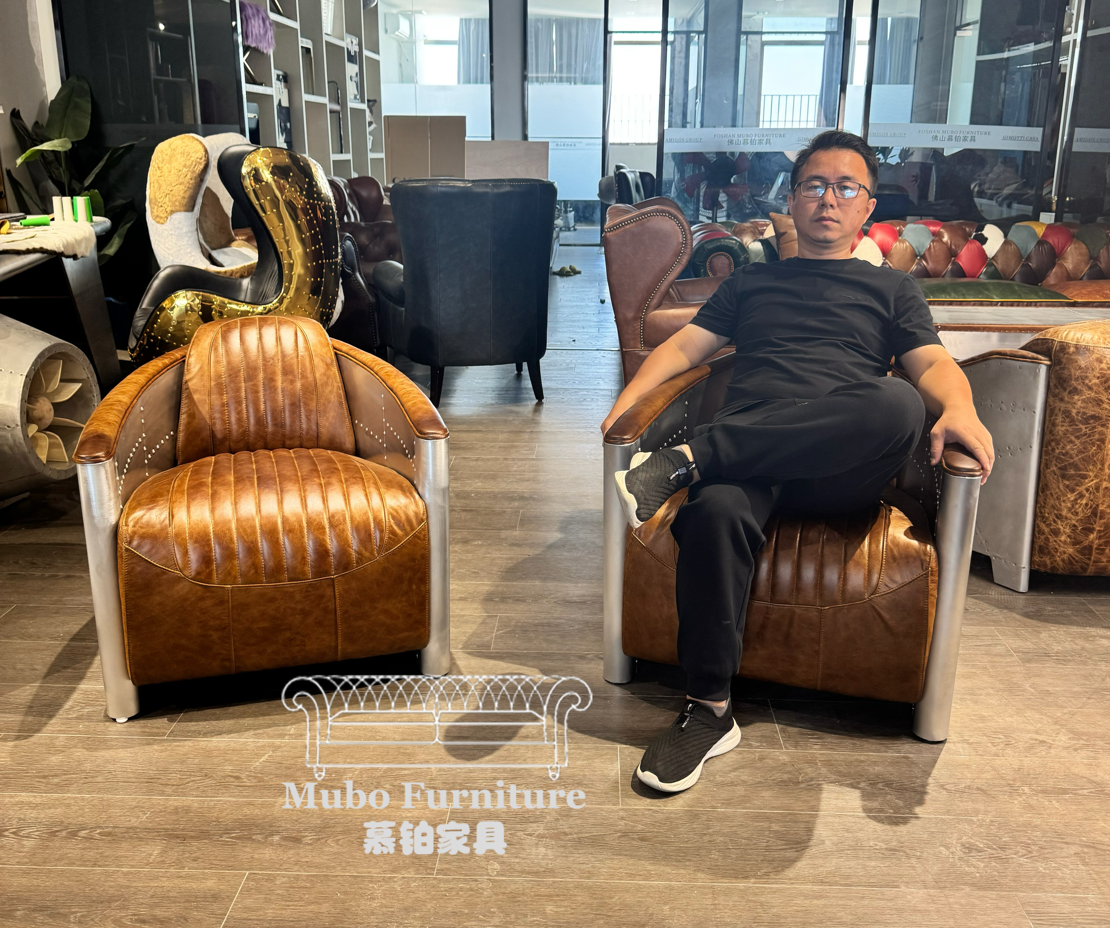 American Retro vintage leather aviator chair - Image 2