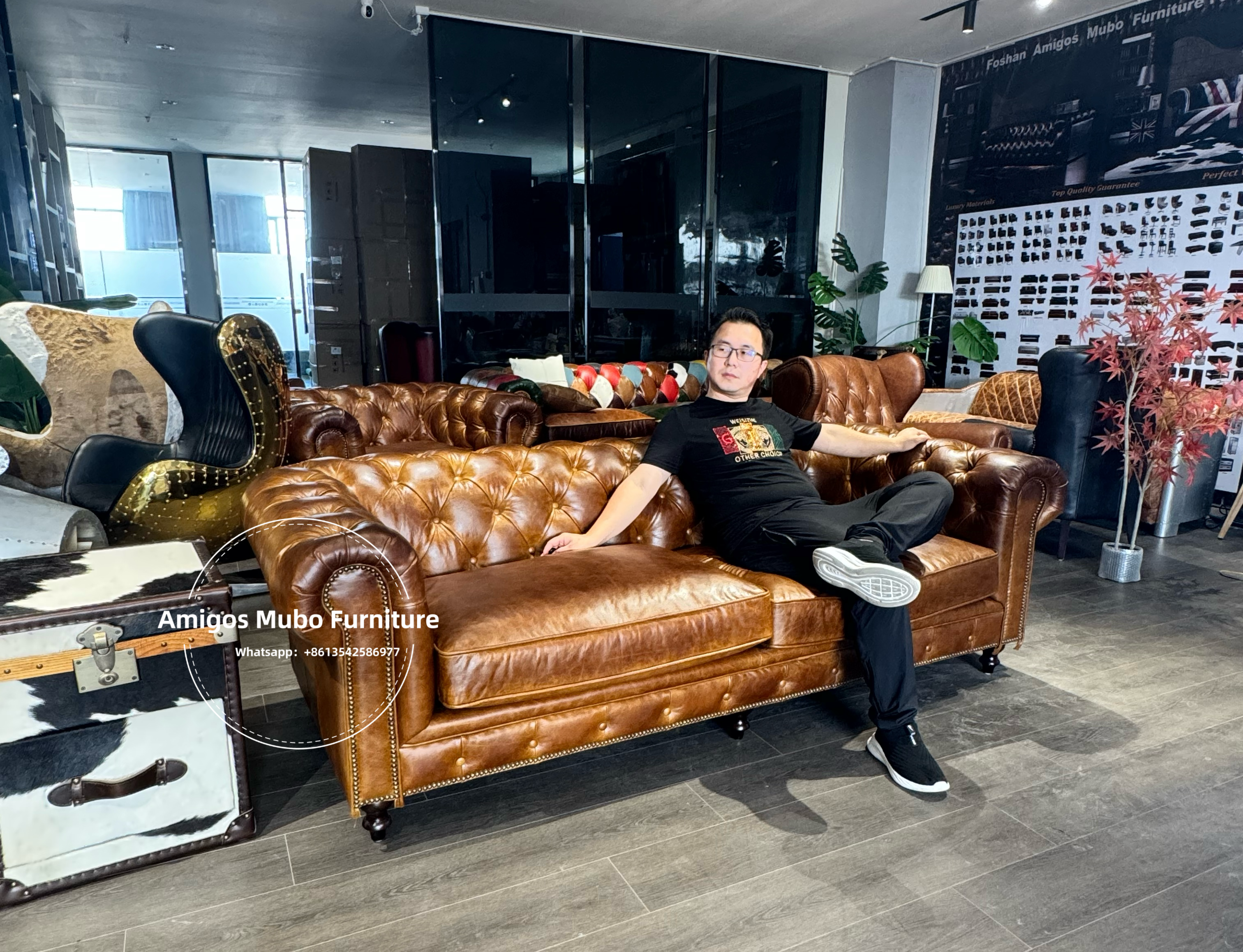 Distressed Leather Chesterfield Couch