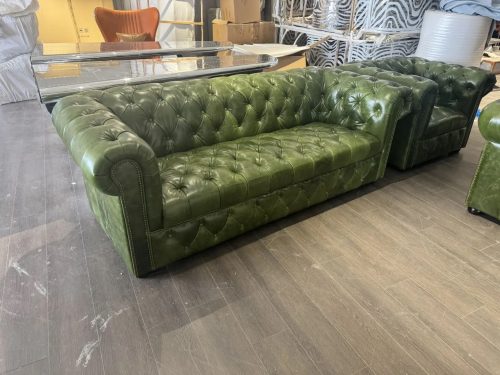 Green leather chesterfield sofa