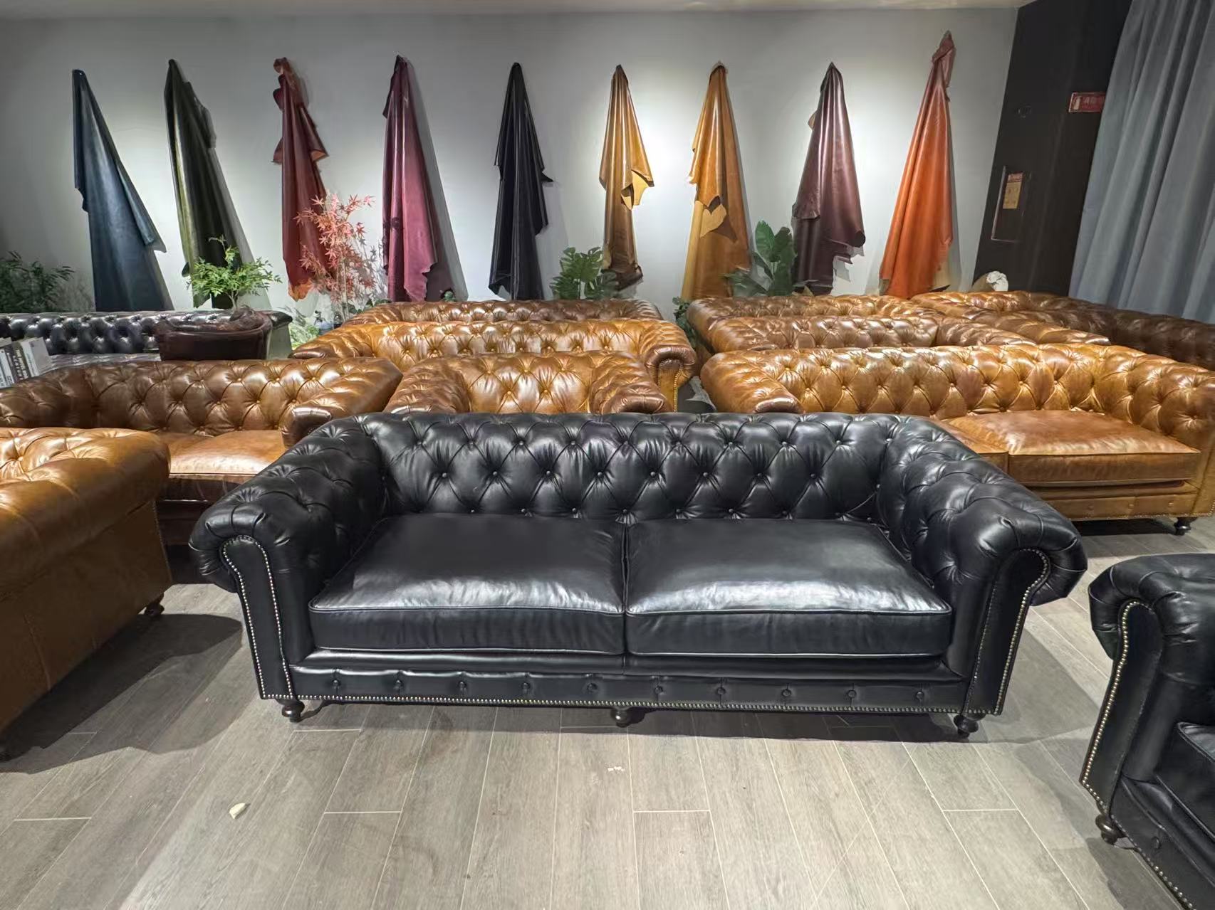 black leather chesterfield couch